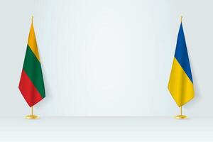 Lithuania and Ukraine flag on indoor flagpole, meeting concept between Ukraine and Lithuania. vector