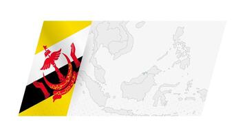 Brunei map in modern style with flag of Brunei on left side. vector