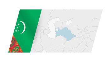 Turkmenistan map in modern style with flag of Turkmenistan on left side. vector