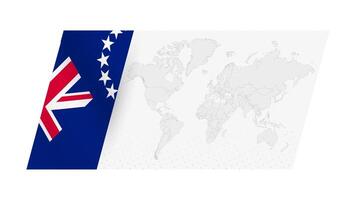 World map in modern style with flag of Cook Islands on left side. vector