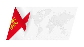 World map in modern style with flag of Sark on left side. vector