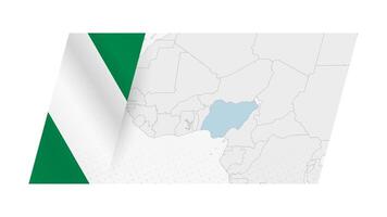 Nigeria map in modern style with flag of Nigeria on left side. vector