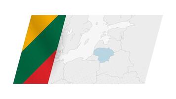 Lithuania map in modern style with flag of Lithuania on left side. vector