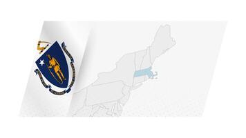 Massachusetts map in modern style with flag of Massachusetts on left side. vector