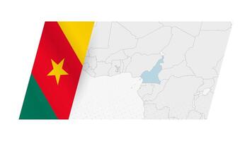 Cameroon map in modern style with flag of Cameroon on left side. vector