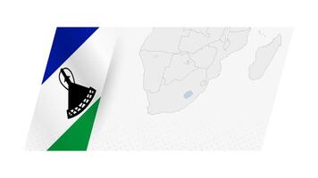 Lesotho map in modern style with flag of Lesotho on left side. vector