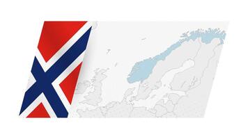 Norway map in modern style with flag of Norway on left side. vector