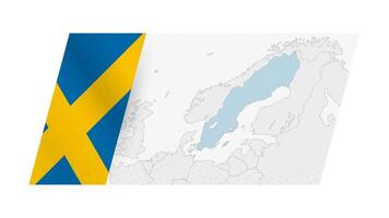 Sweden map in modern style with flag of Sweden on left side. vector