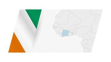 Ivory Coast map in modern style with flag of Ivory Coast on left side. vector