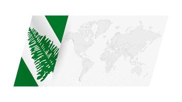 World map in modern style with flag of Norfolk Island on left side. vector