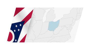 Ohio map in modern style with flag of Ohio on left side. vector