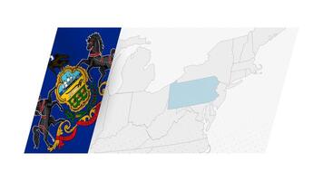 Pennsylvania map in modern style with flag of Pennsylvania on left side. vector