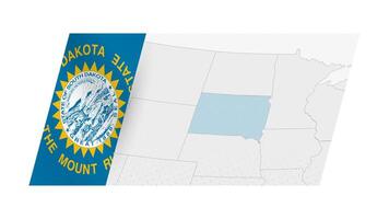 South Dakota map in modern style with flag of South Dakota on left side. vector