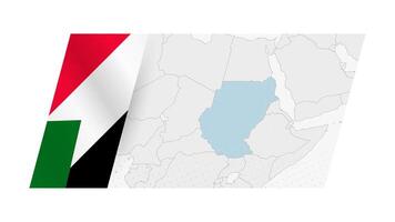 Sudan map in modern style with flag of Sudan on left side. vector