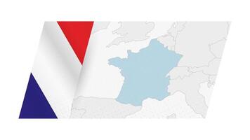 France map in modern style with flag of France on left side. vector