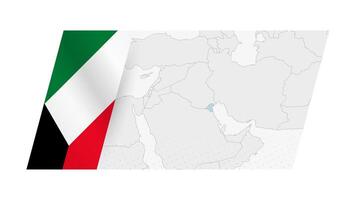 Kuwait map in modern style with flag of Kuwait on left side. vector