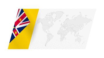 World map in modern style with flag of Niue on left side. vector