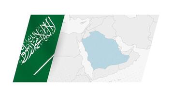 Saudi Arabia map in modern style with flag of Saudi Arabia on left side. vector