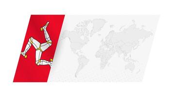 World map in modern style with flag of Isle of Man on left side. vector