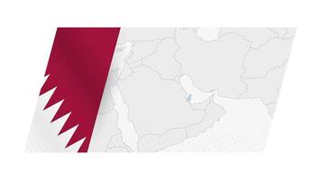Qatar map in modern style with flag of Qatar on left side. vector