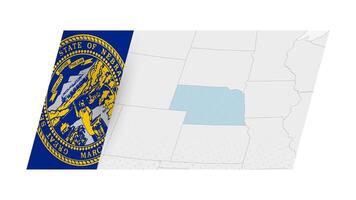 Nebraska map in modern style with flag of Nebraska on left side. vector