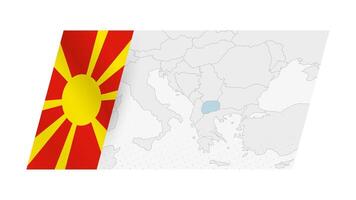 North Macedonia map in modern style with flag of North Macedonia on left side. vector