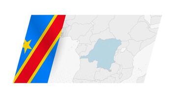 DR Congo map in modern style with flag of DR Congo on left side. vector