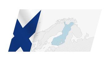 Finland map in modern style with flag of Finland on left side. vector