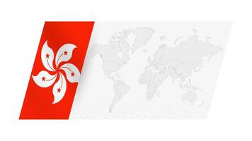 World map in modern style with flag of Hong Kong on left side. vector