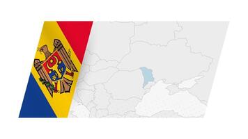 Moldova map in modern style with flag of Moldova on left side. vector