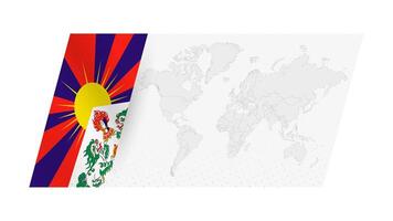 World map in modern style with flag of Tibet on left side. vector