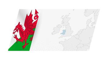 Wales map in modern style with flag of Wales on left side. vector