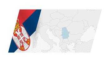 Serbia map in modern style with flag of Serbia on left side. vector