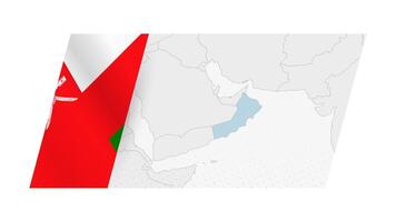 Oman map in modern style with flag of Oman on left side. vector