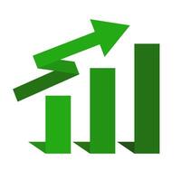 Flat design green increasing bar graph icon. vector