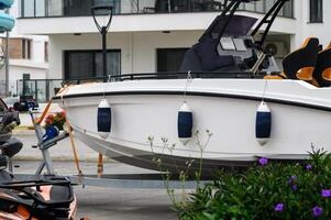 modern motor boat on trailer 1 photo