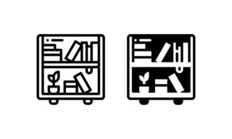 Bookshelf Icon. With outline and glyph or solid style vector