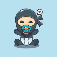 Cute baby ninja cartoon illustration vector