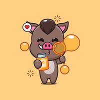 boar blowing bubbles cartoon illustration. vector