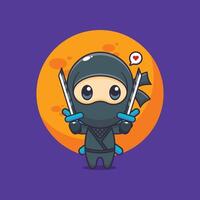 linda ninja mascota dibujos animados ilustración vector