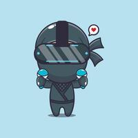 Cute ninja playing virtual reality cartoon illustration vector