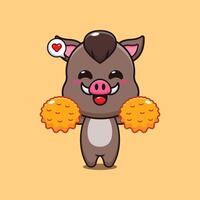 cheerleader boar cartoon illustration. vector