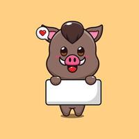 boar holding greeting banner cartoon illustration. vector