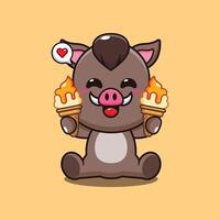 boar with ice cream cartoon illustration. vector