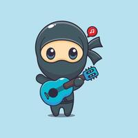 Cute ninja playing guitar cartoon illustration vector