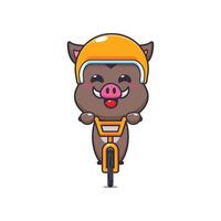 Cute boar mascot cartoon character ride on bicycle vector