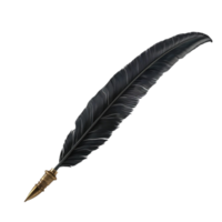 A black feather quill pen on a transparent background png