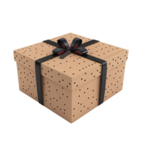 A brown gift box with black ribbon on transparent background. png