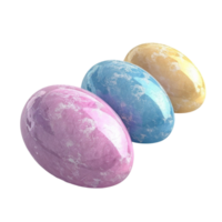 Three colored easter eggs on transparent background. png