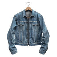 Denim jacket on a hanger on transparent background. png